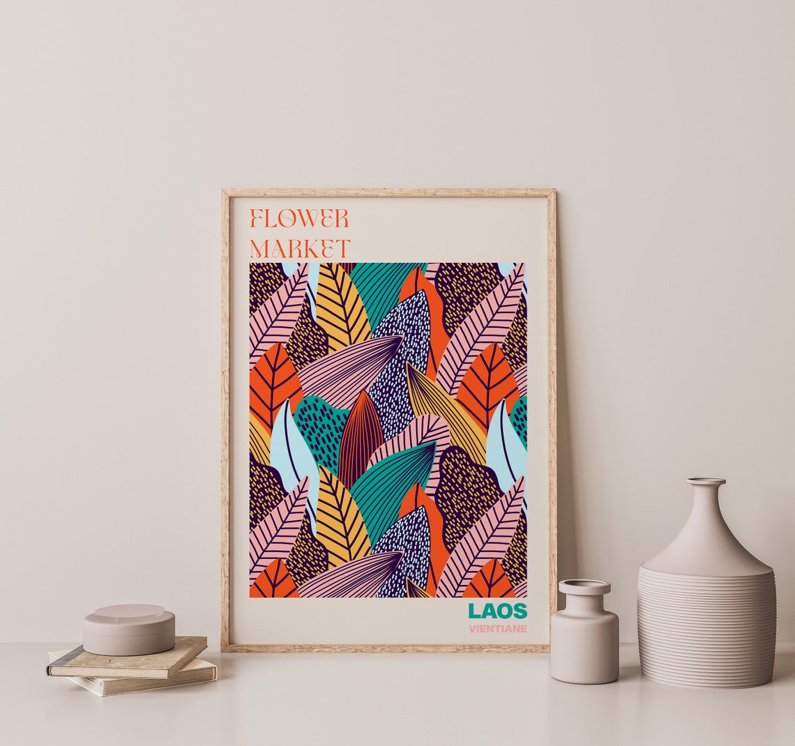 Flower Market Laos Vientiane Colorful Leaves Tropical Collage Poster - Image 2