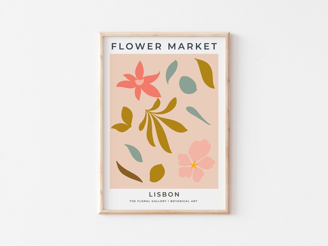 Lisbon Flower Market Coral Floral Cut Out Botanical Art Poster - Image 3