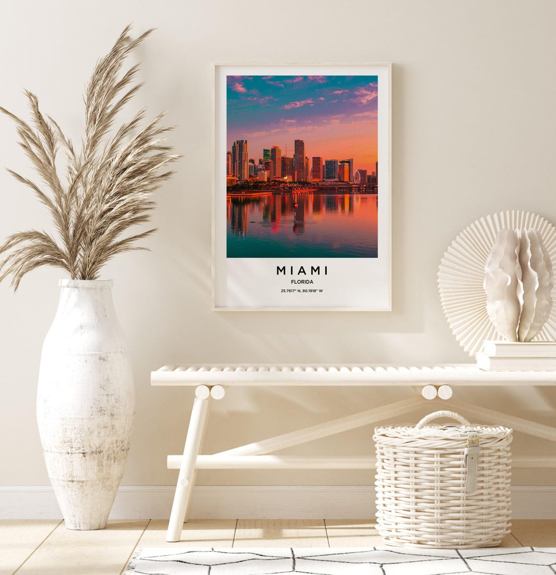 Miami Florida Sunrise Skyline Reflection Over the Water Poster - Image 3