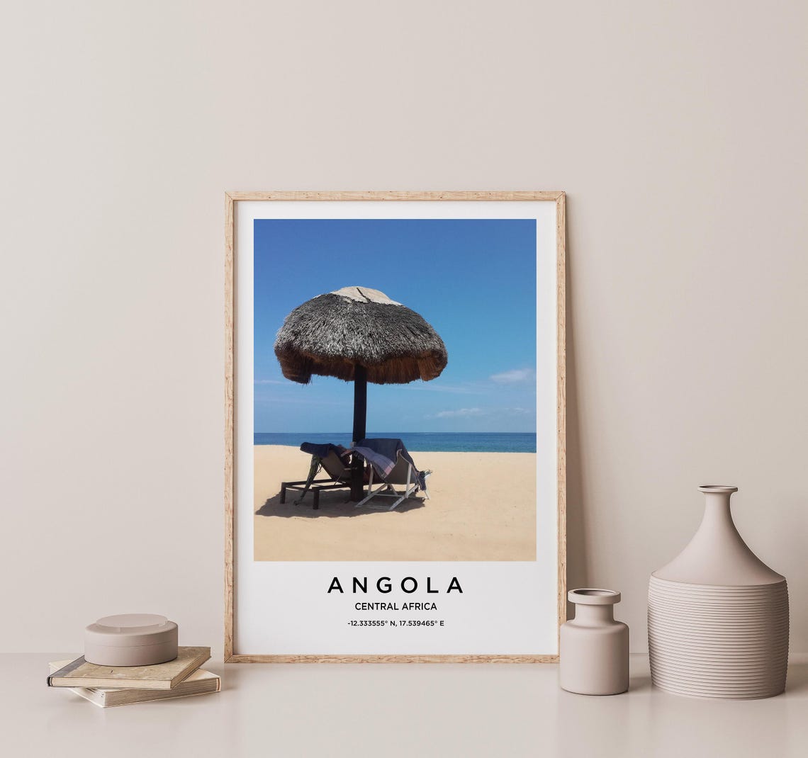 Angola Central Africa Beach Thatched Palm Umbrella Travel Poster - Image 2