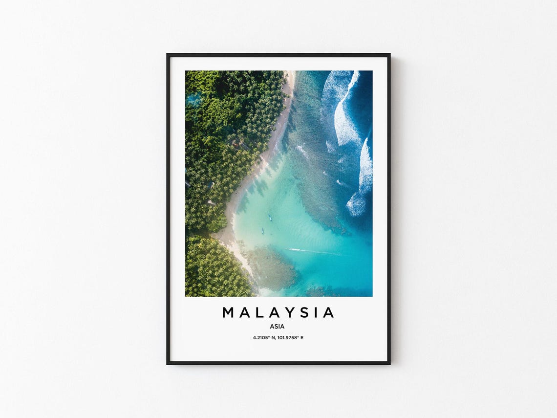 Malaysia Aerial Tropical Coastline Turquoise Ocean Photo Poster