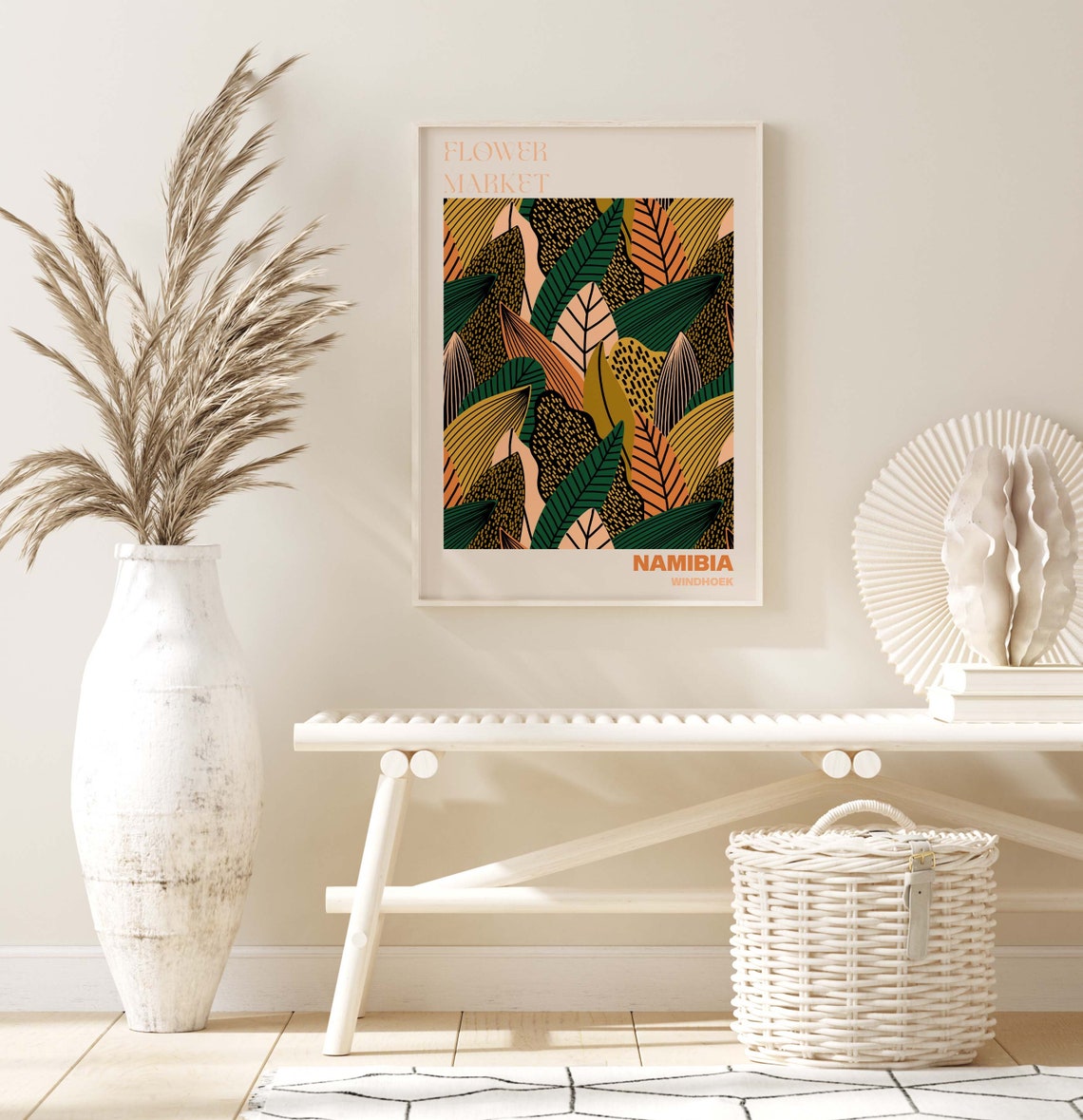 Namibia Flower Market Poster Windhoek Tropical Leaf Pattern Artwork - Image 2