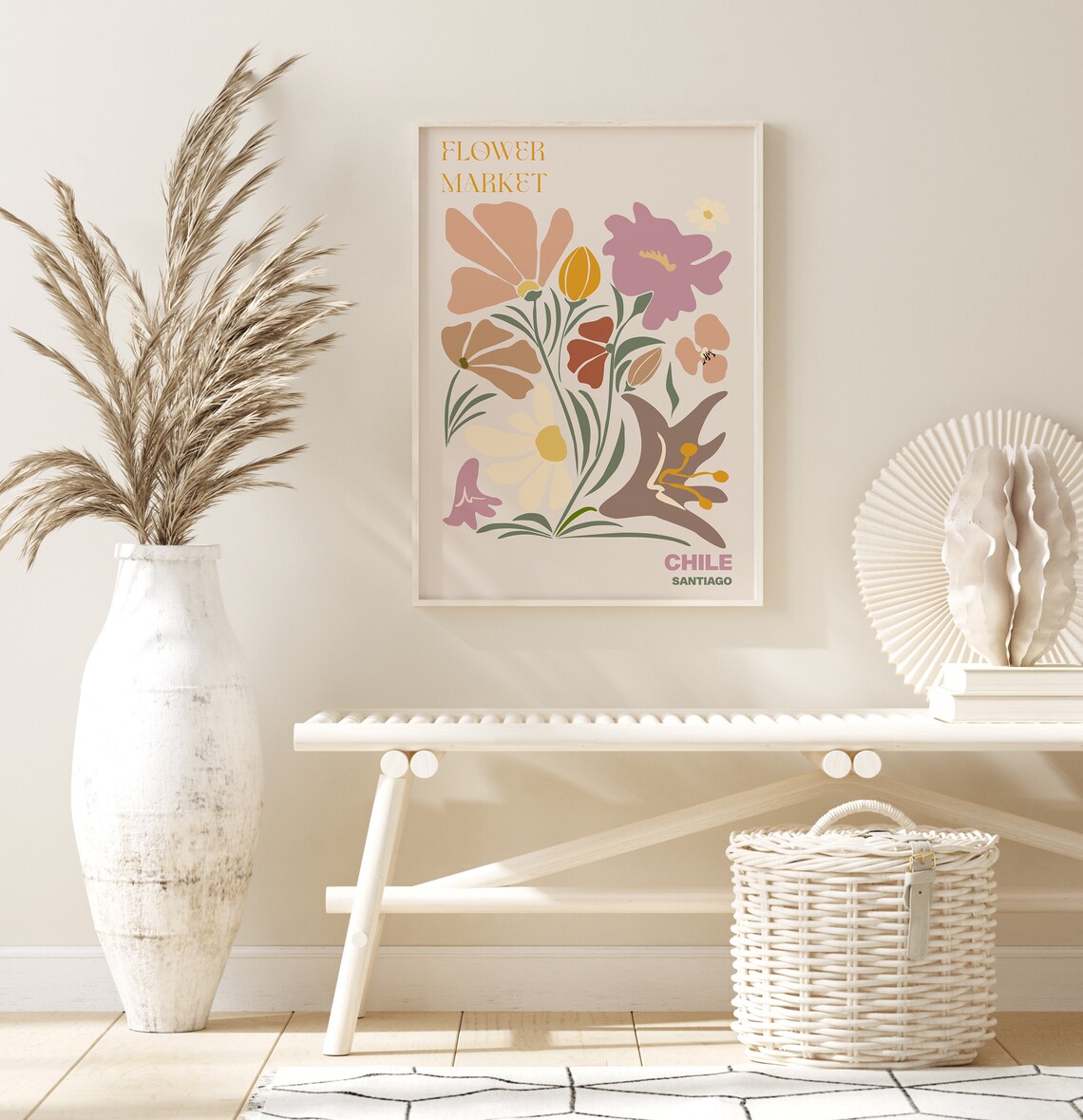 Chile Flower Market Santiago Soft Pastel Bouquet Art Design Poster - Image 3