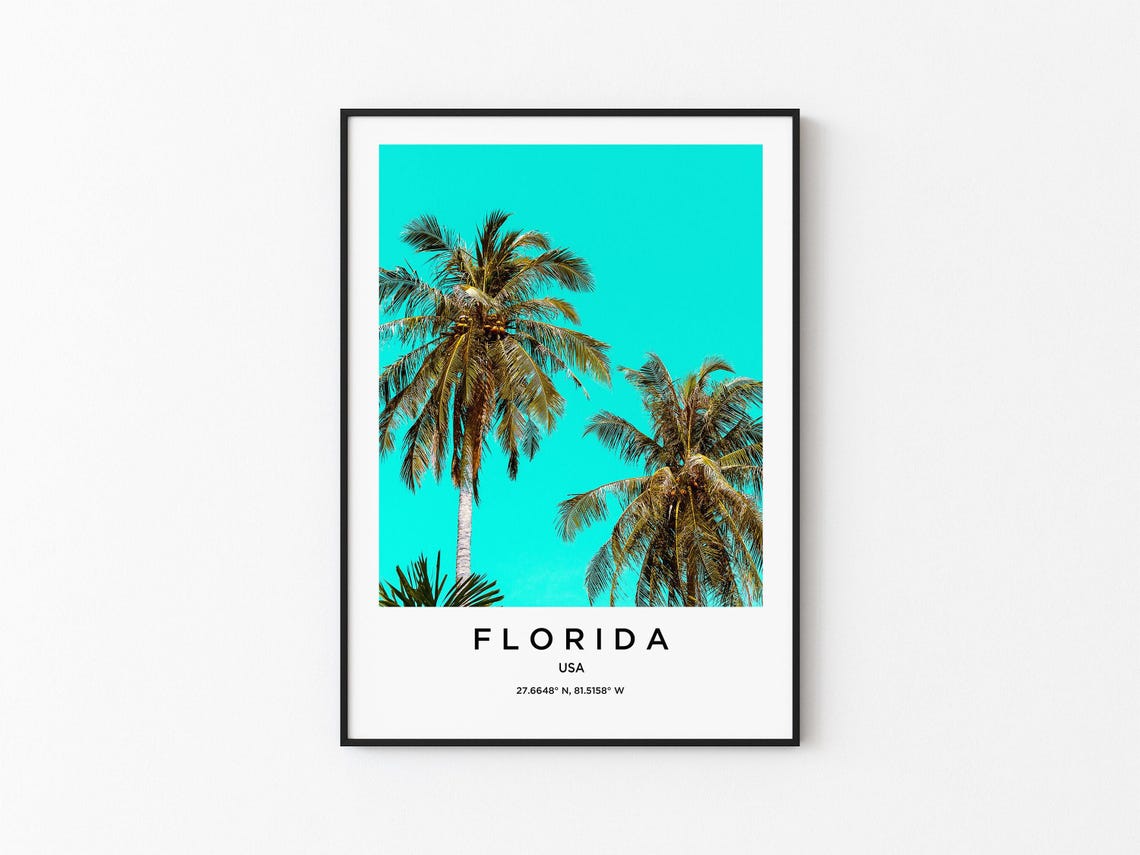 Florida Twin Palm Trees Turquoise Sky Tropical Vibe Photo Poster