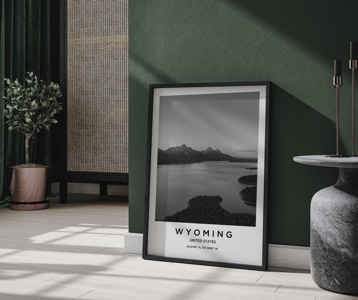 Wyoming Mountain Lake Black and White Landscape Photography Poster - Image 2