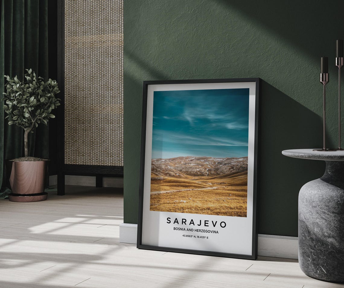 Sarajevo Bosnia Golden Meadow Hills Mountain Landscape Poster - Image 2