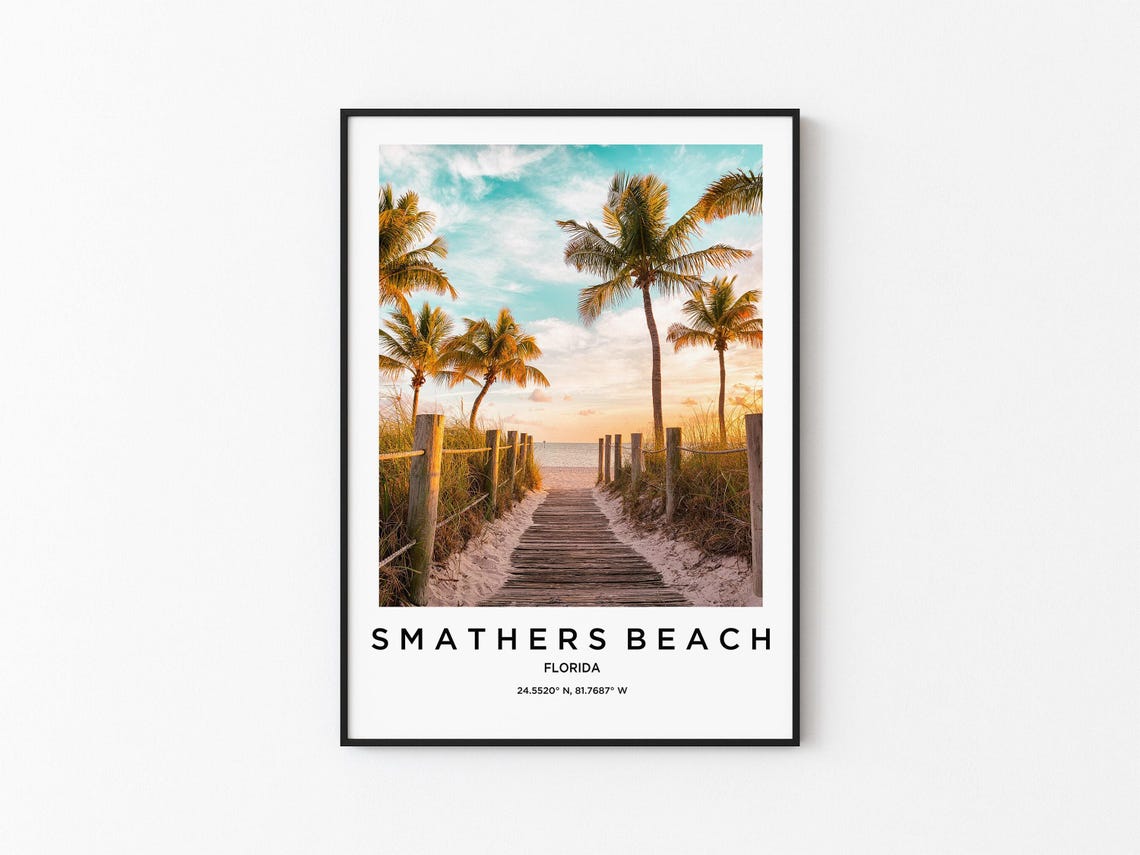 Smathers Beach Key West Island Boardwalk Palms Golden Glow Poster