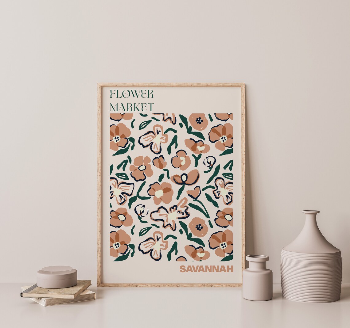 Savannah Flower Market Terracotta Poppy Pattern Travel Poster - Image 3