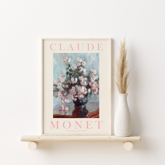 Claude Monet Chrysanthemums 1882 Soft Pink Exhibition Style Poster