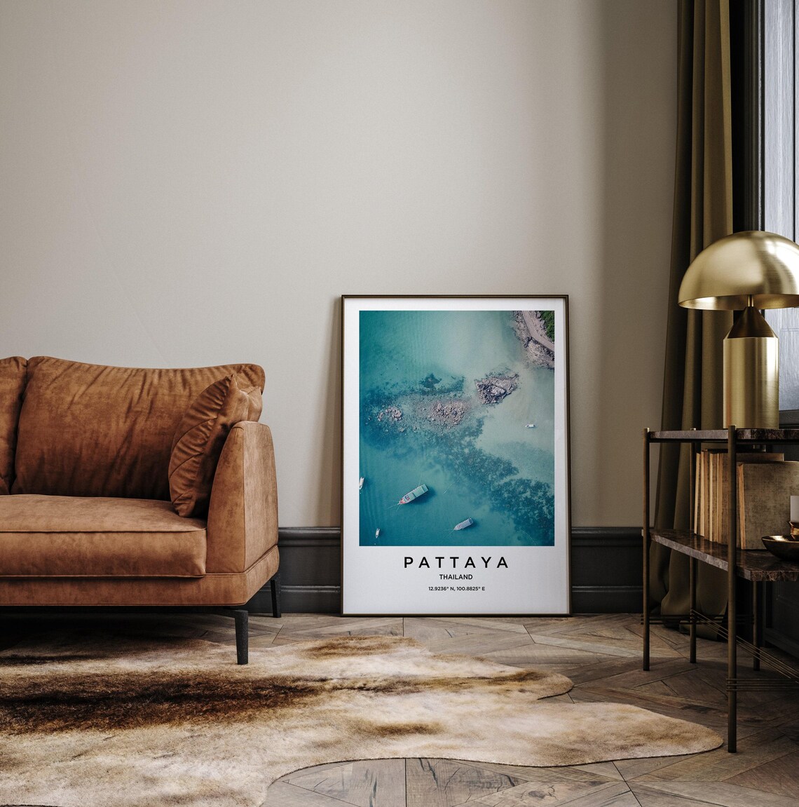 Pattaya Thailand Aerial Turquoise Bay Boats Minimalist Travel Poster - Image 3