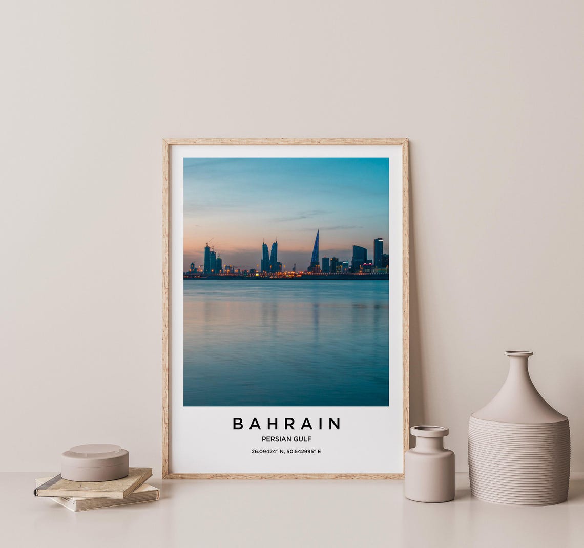Bahrain Persian Gulf Skyline Dusk Waterfront Lights Photo Poster - Image 2