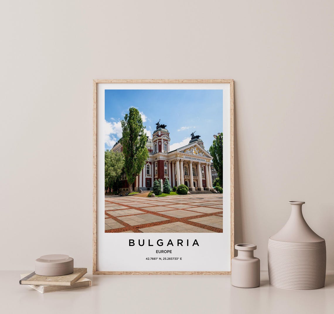 Bulgaria Grand Neoclassical Theater Building Sunlit Plaza Photo Poster - Image 2