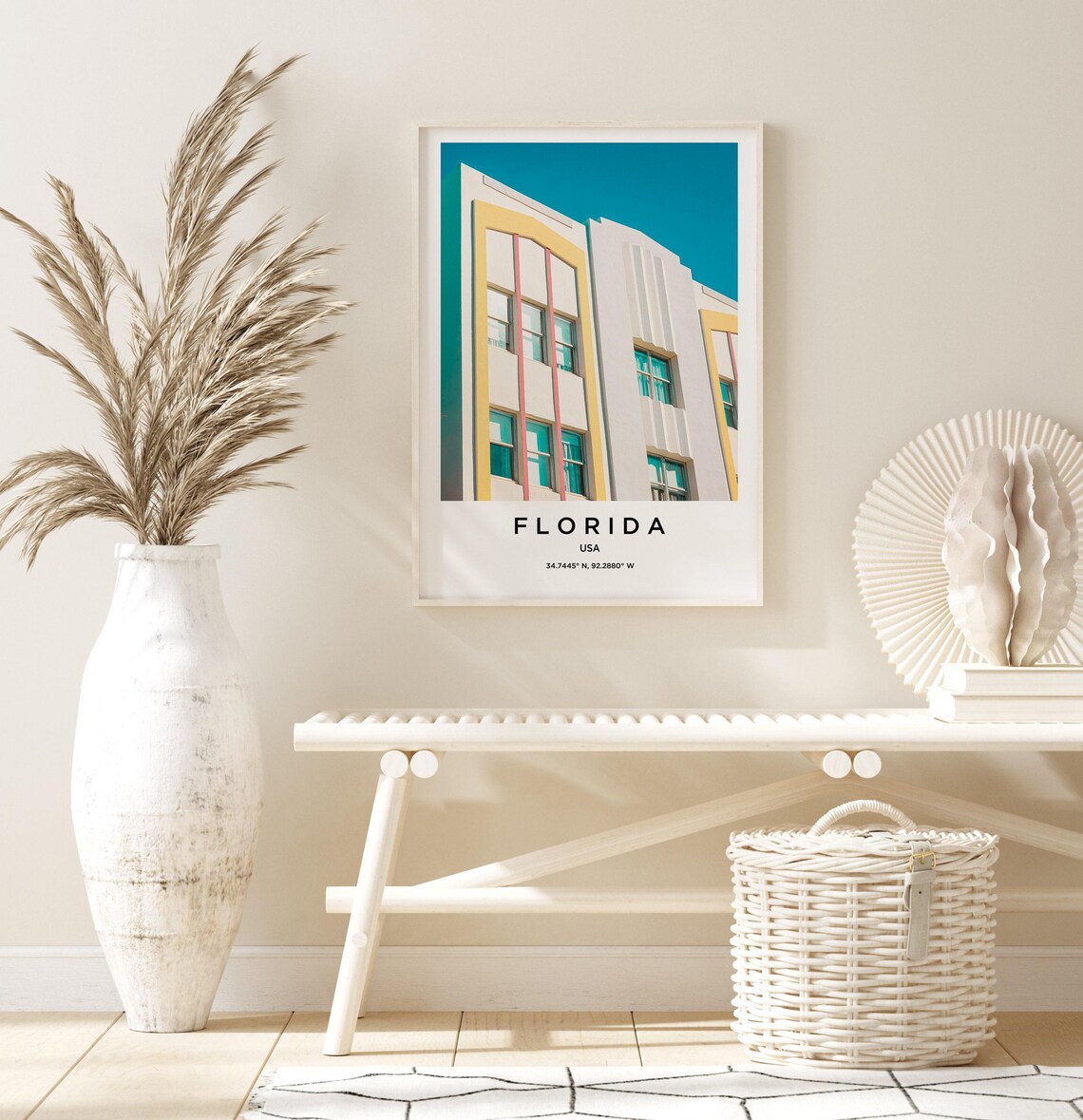Florida Pastel Art Deco Facade Pink Yellow Photo Travel Poster - Image 3