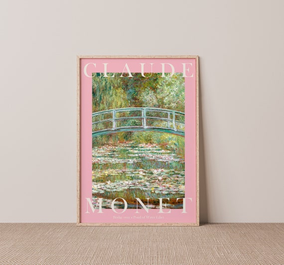 Claude Monet Art Print Modern Vintage Poster Exhibition Wall Art Monet Wall Art Bridge Over A Pond Of Water Lilies Pastel Pink
