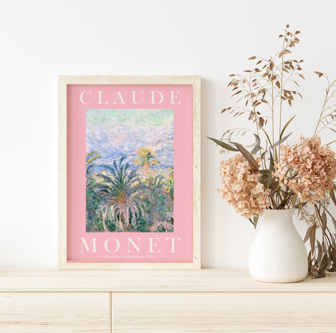 Claude Monet Palm Trees at Bordighera 1884 Pink Exhibition Poster - Image 2