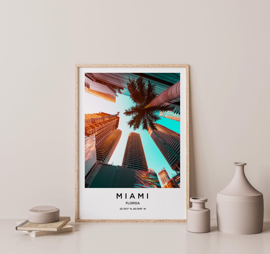 Miami Florida Downtown Towers and Palm Tree Low Angle Poster - Image 2