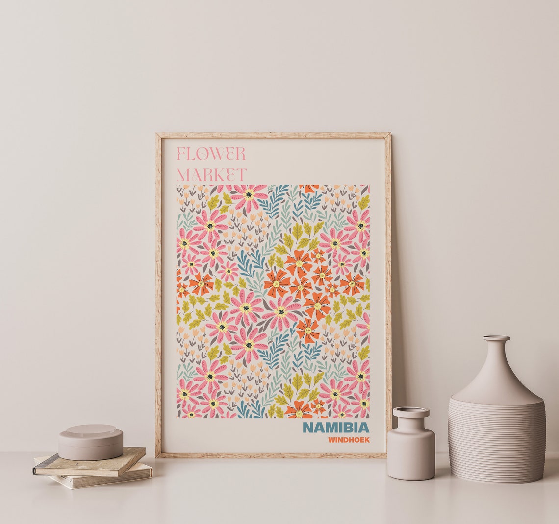Namibia Windhoek Flower Market Pink Orange Daisy Meadow Art Poster - Image 3