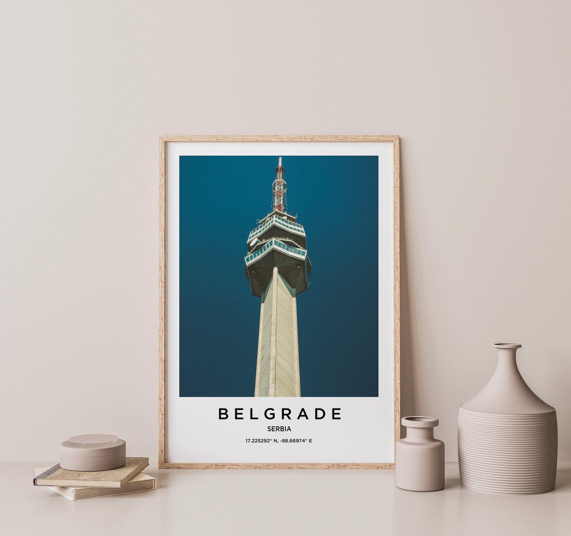 Belgrade Serbia Avala TV Tower Concrete Spire Blue Sky Poster - Image 2