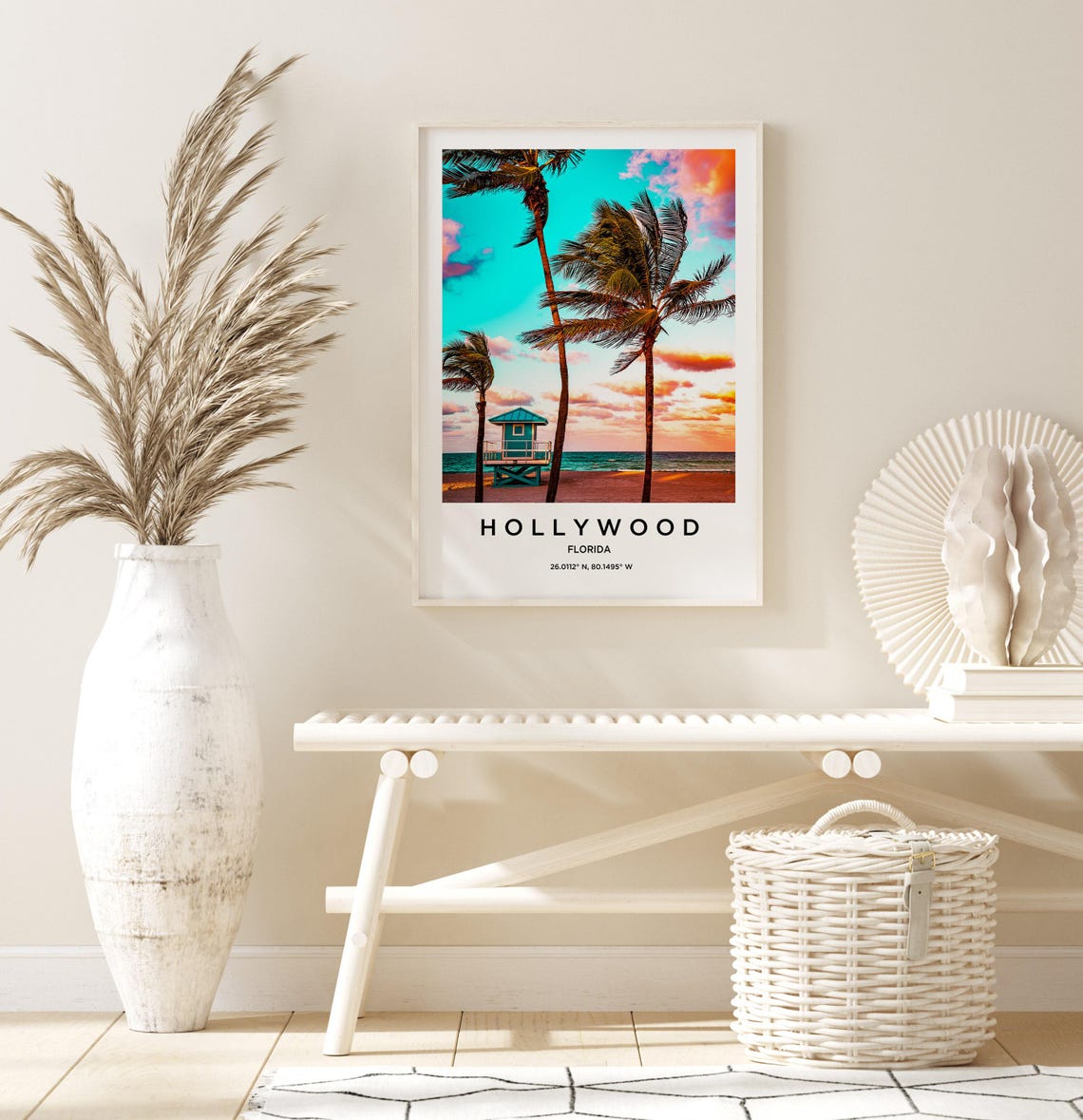 Hollywood Florida Lifeguard Tower Palms Sunset Photo Travel Poster - Image 3