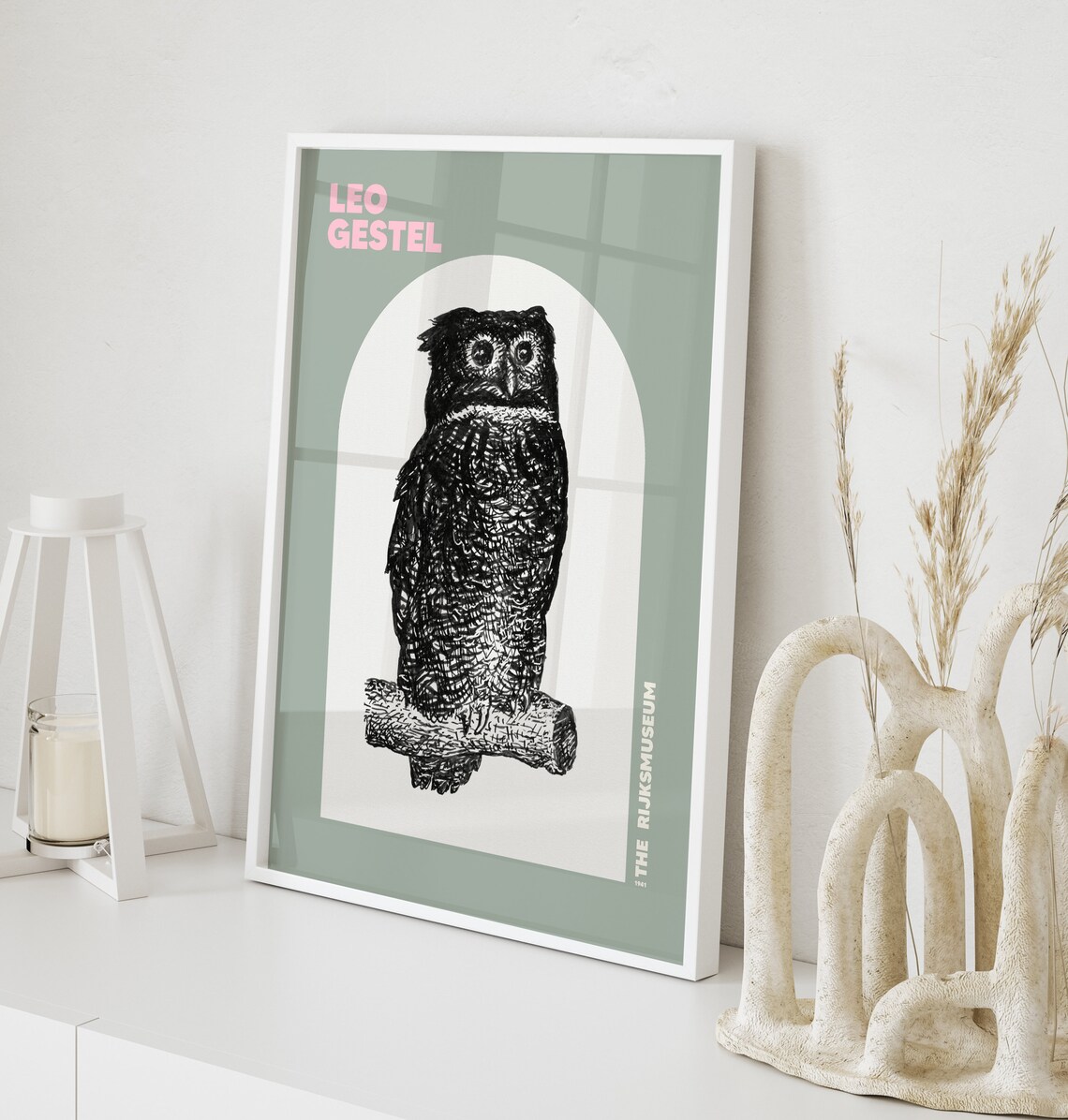 Leo Gestel Line Art Exhibition Poster, Vintage Owl - Image 3