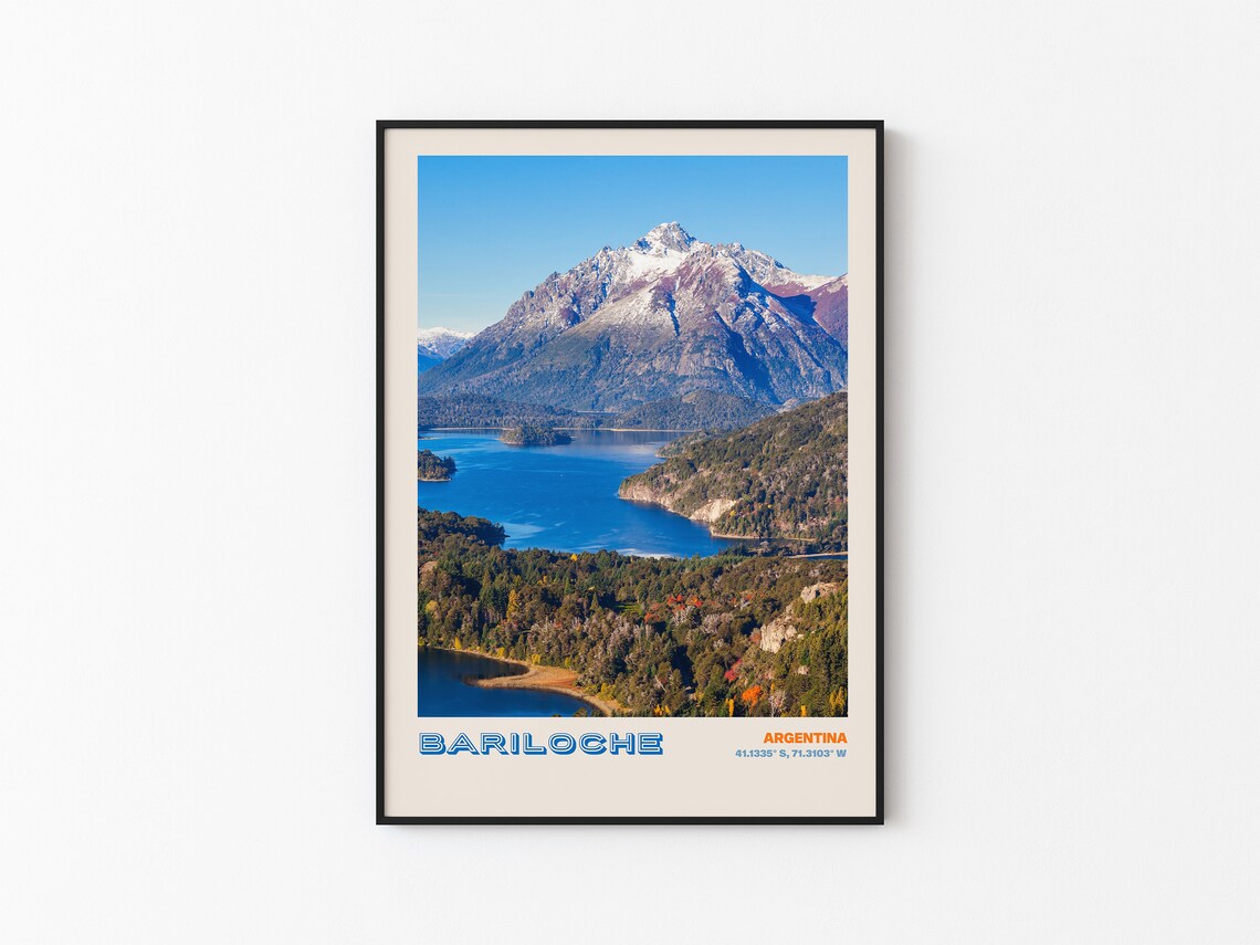 Bariloche Argentina Blue Lake Snow Capped Peaks Vista Poster - Image 3