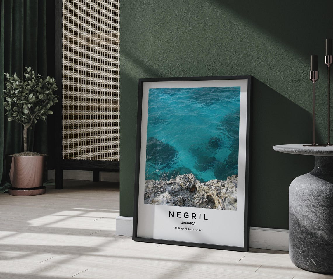 Negril Jamaica Cliffs Turquoise Caribbean Water Travel Poster - Image 2