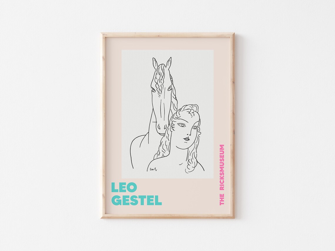 Leo Gestel Line Art Woman With Horse, Vintage Poster