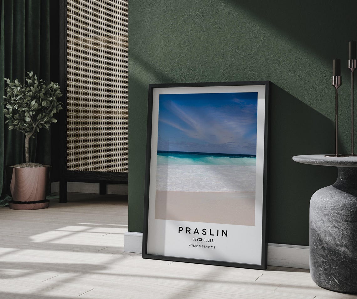 Praslin Seychelles Soft White Sand Beach Waves Travel Poster - Image 2
