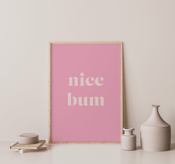Nice Bum Funny Quote Poster Pink Background Bathroom Decor Gift Idea