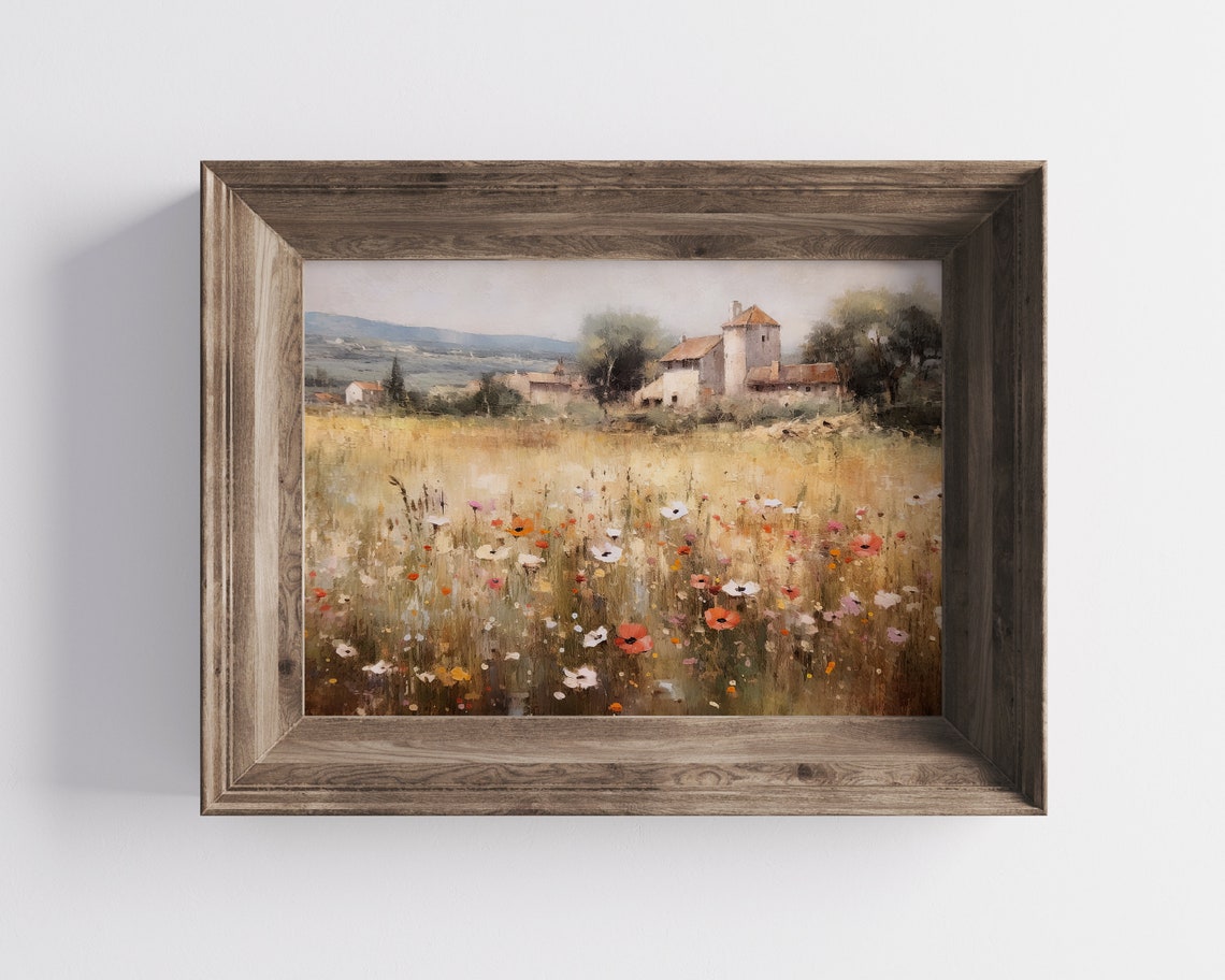 Wildflower Meadow Farmhouse Countryside Vintage Landscape Art Poster - Image 2