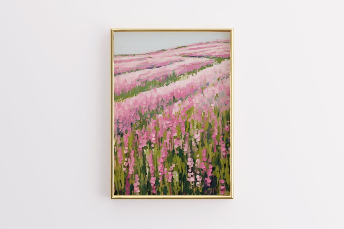 Pink Flower Field Impressionist Wildflower Meadow Spring Bloom Poster - Image 2