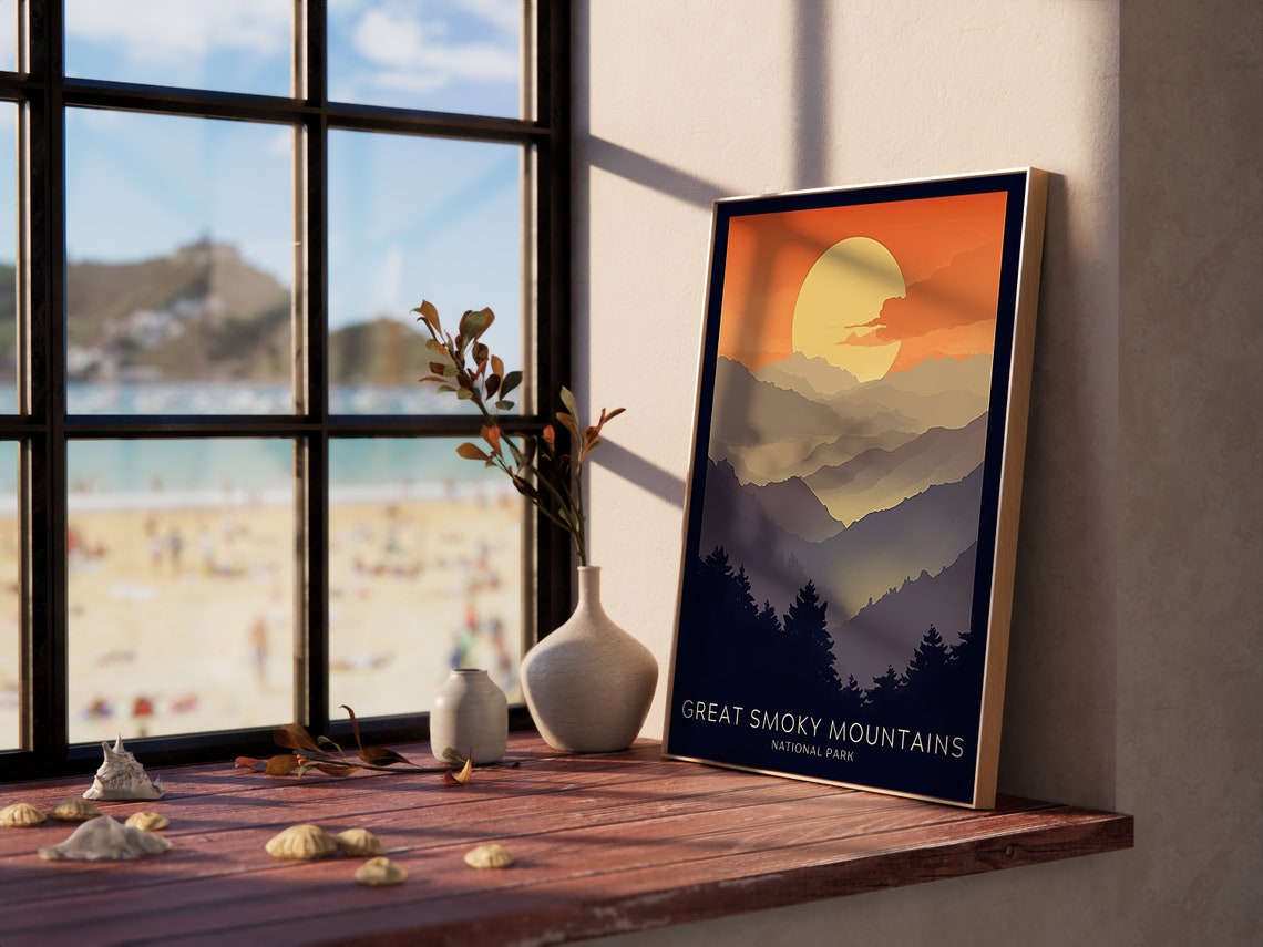 Great Smoky Mountains National Park Sunset Layers Retro Poster - Image 3