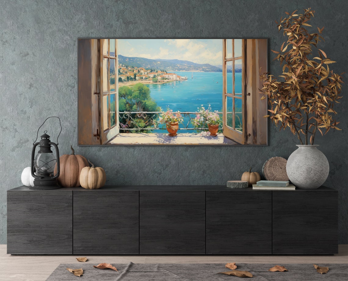 French Riviera Coast View Through Window Turquoise Sea Poster - Image 4