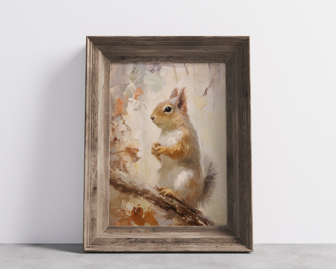 Cute Red Squirrel Autumn Branch Portrait Vintage Style Poster - Image 2