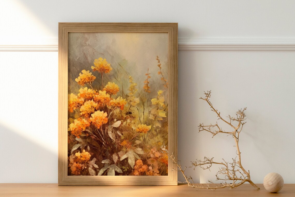 Golden Yellow Wildflowers Oil Painting Farmhouse Floral Art Print - Image 2