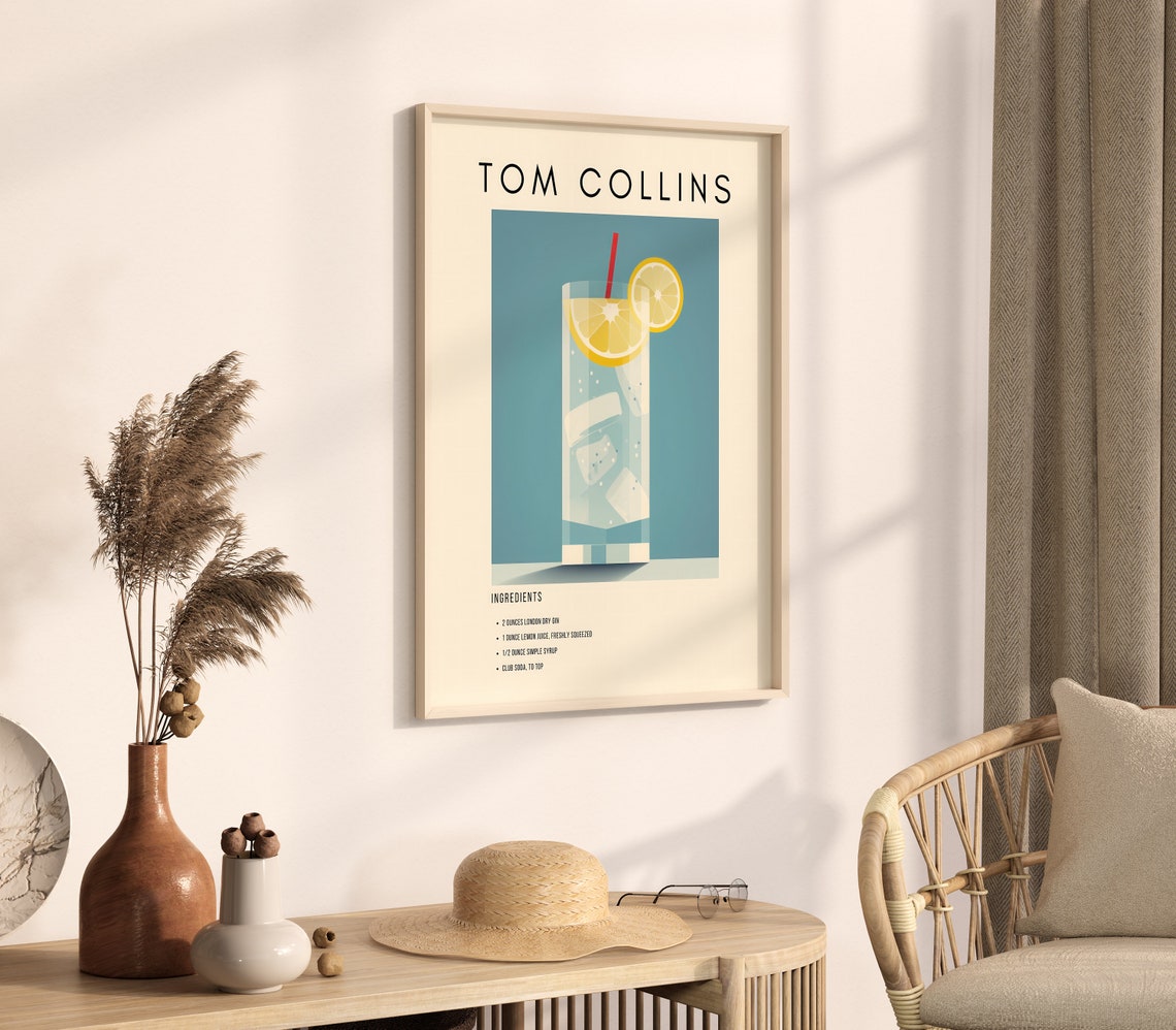 Tom Collins Classic Cocktail Recipe Retro Minimalist Bar Decor Print - Image 4