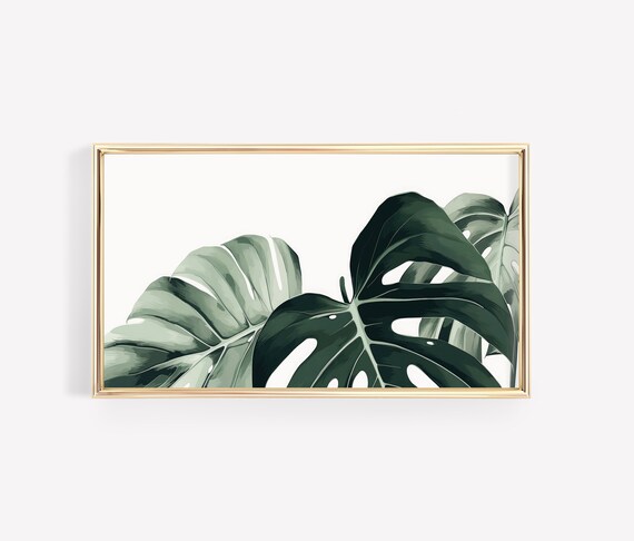 Monstera Frame Tv Art Botanical Print Set Living Room Wall Art Plant Illustrations Frame Tv Art
