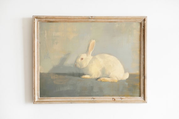 Spring Rabbit Vintage Print Farmhouse Art Muted Wall