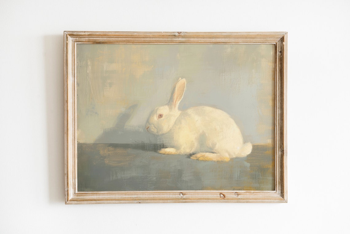 White Rabbit in Soft Impressionist Oil Painting Farmhouse Poster