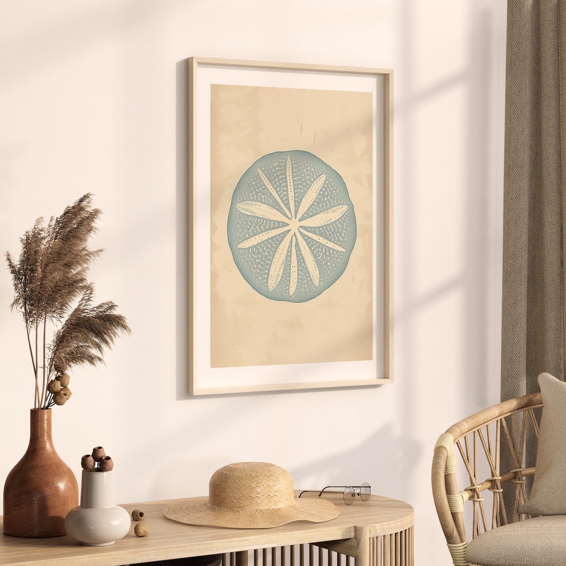Vintage Sand Dollar Coastal Blue Beach Illustration Wall Poster - Image 4