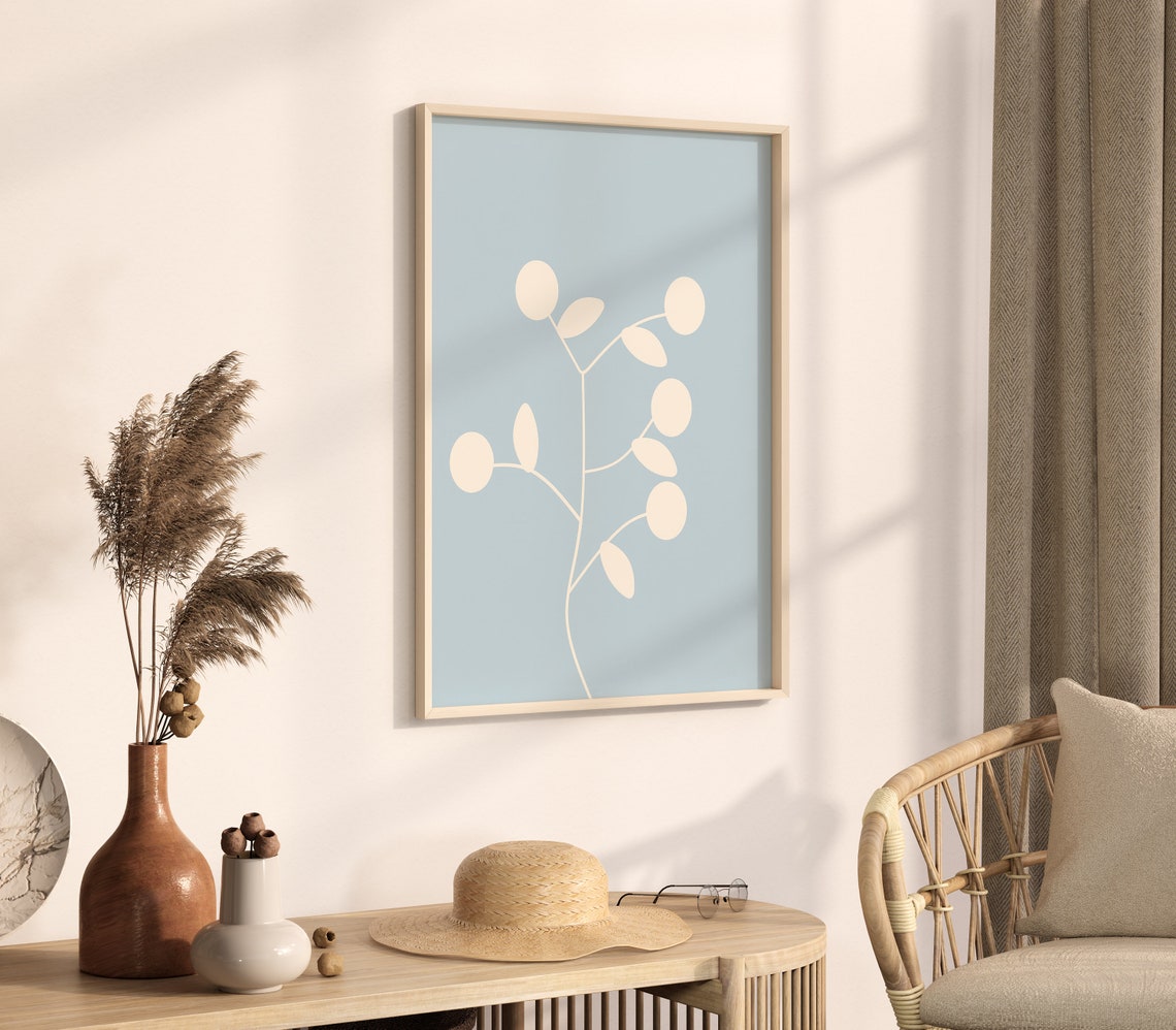 Sky Blue Boho Abstract Branch Botanical Minimalist Line Art Poster - Image 3