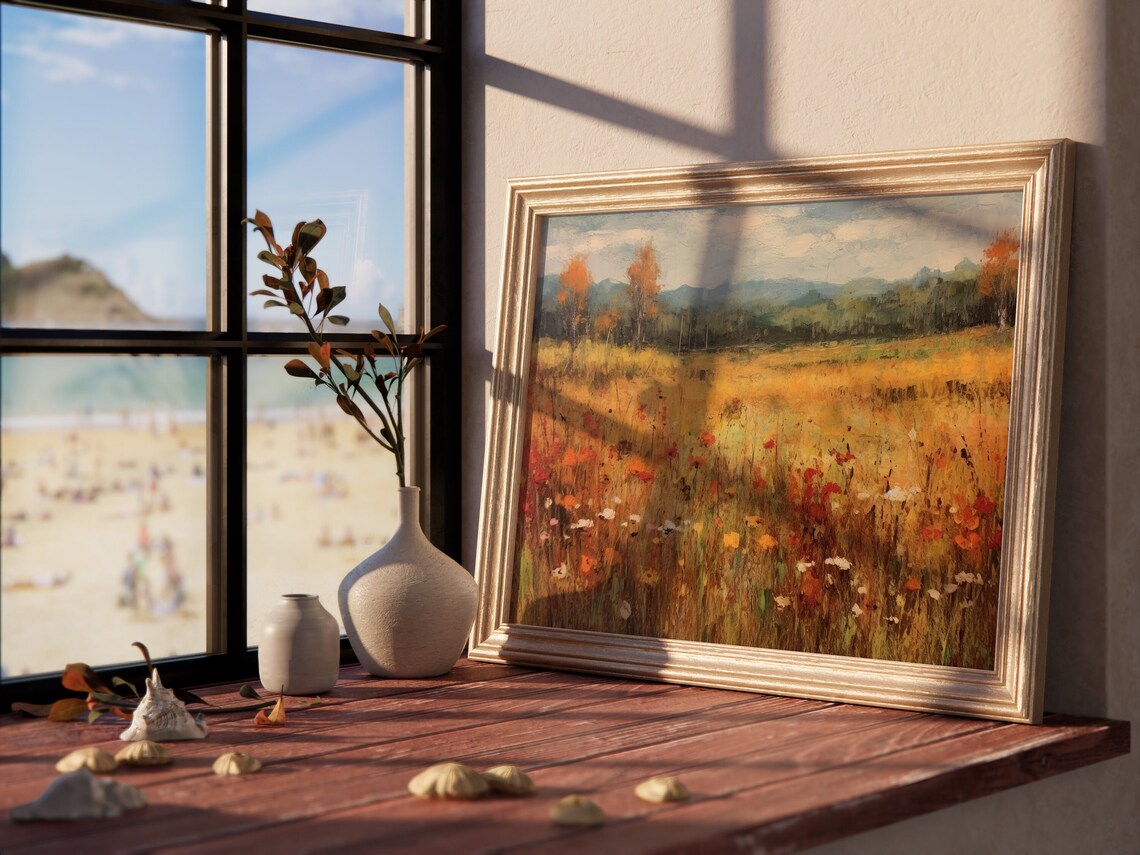 Rustic Autumn Wildflower Meadow Oil Painting Farmhouse Art Print - Image 4