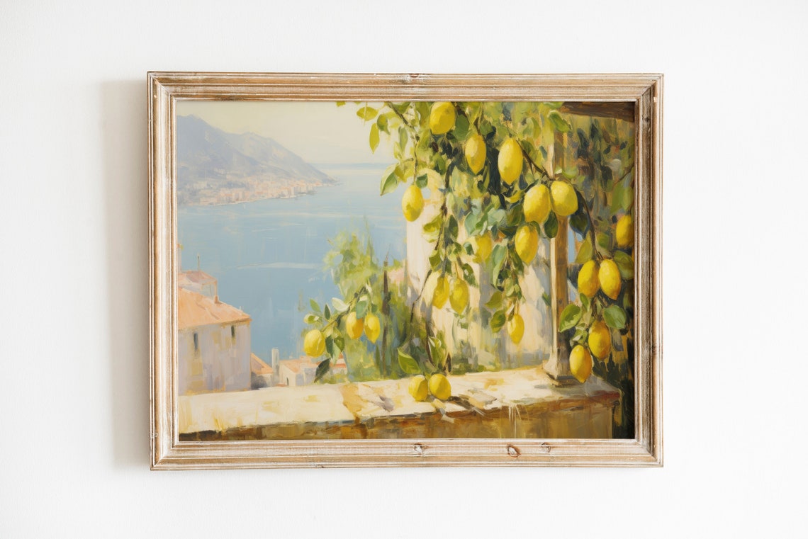 Amalfi Coast Lemon Terrace Sea View Italian Summer Art Poster