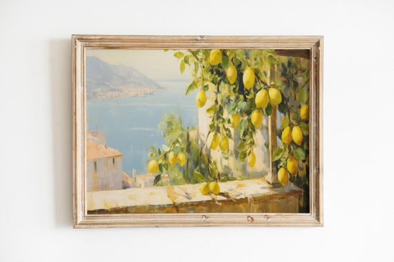 View Of Amalfi With Lemons Vintage Print Citrus Art Rustic Farmhouse Art Mediterranean Wall Art Wall Art