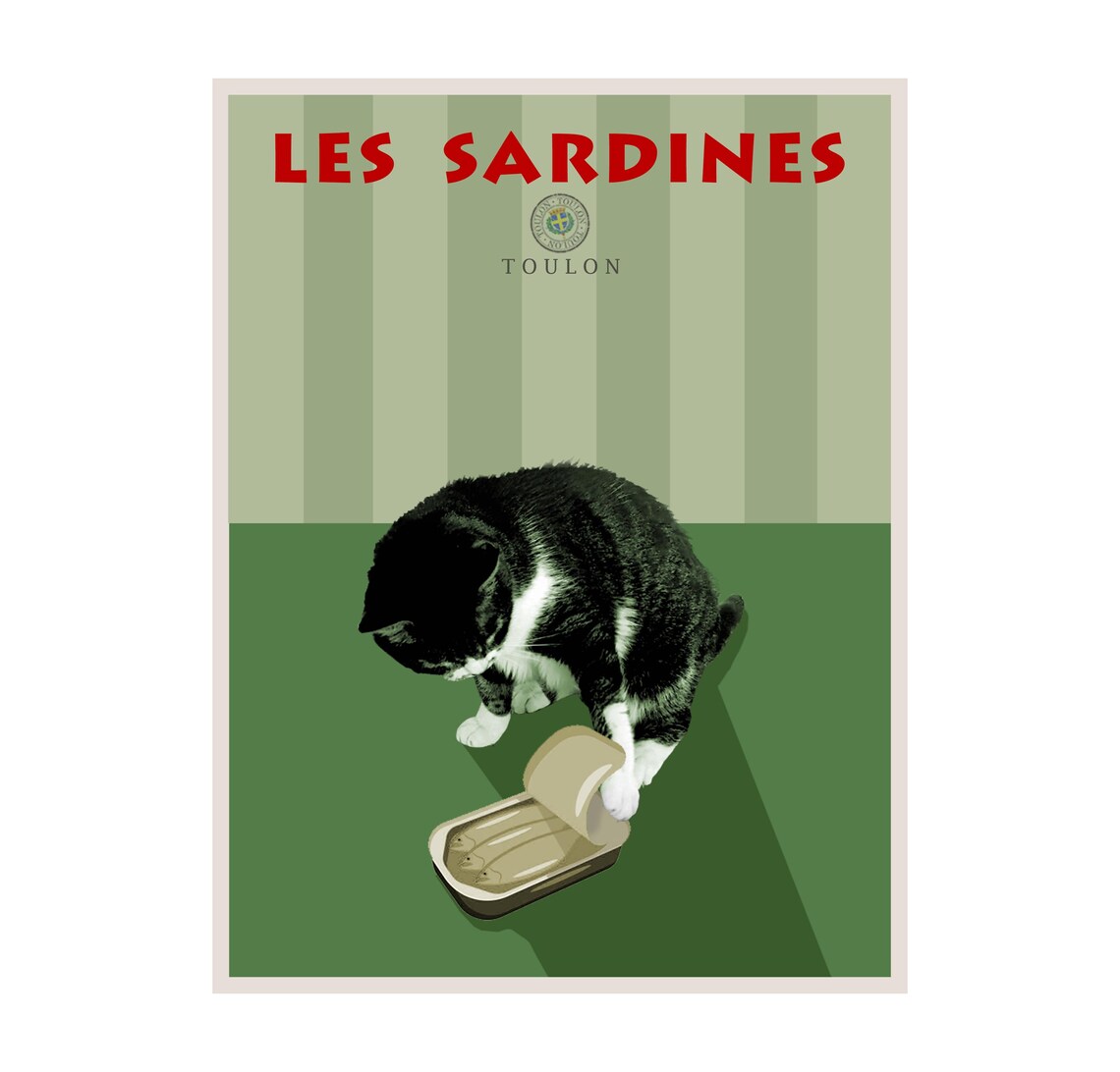 Cat Sardine Collage, Kitchen Decor Art Print - Image 4