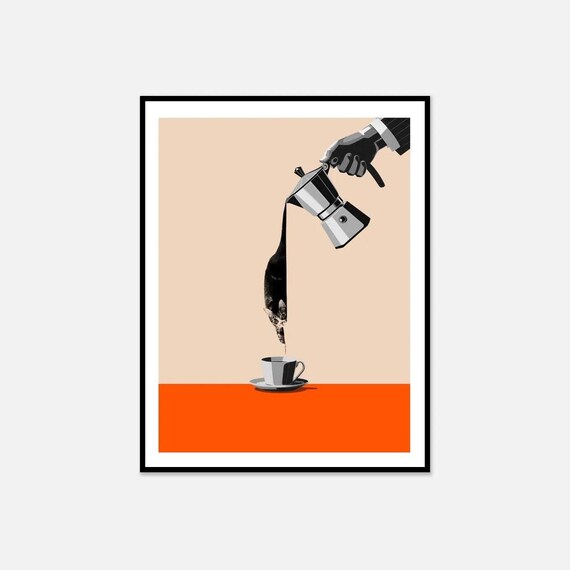 Funny Clever Cat and Coffee Kitchen Art