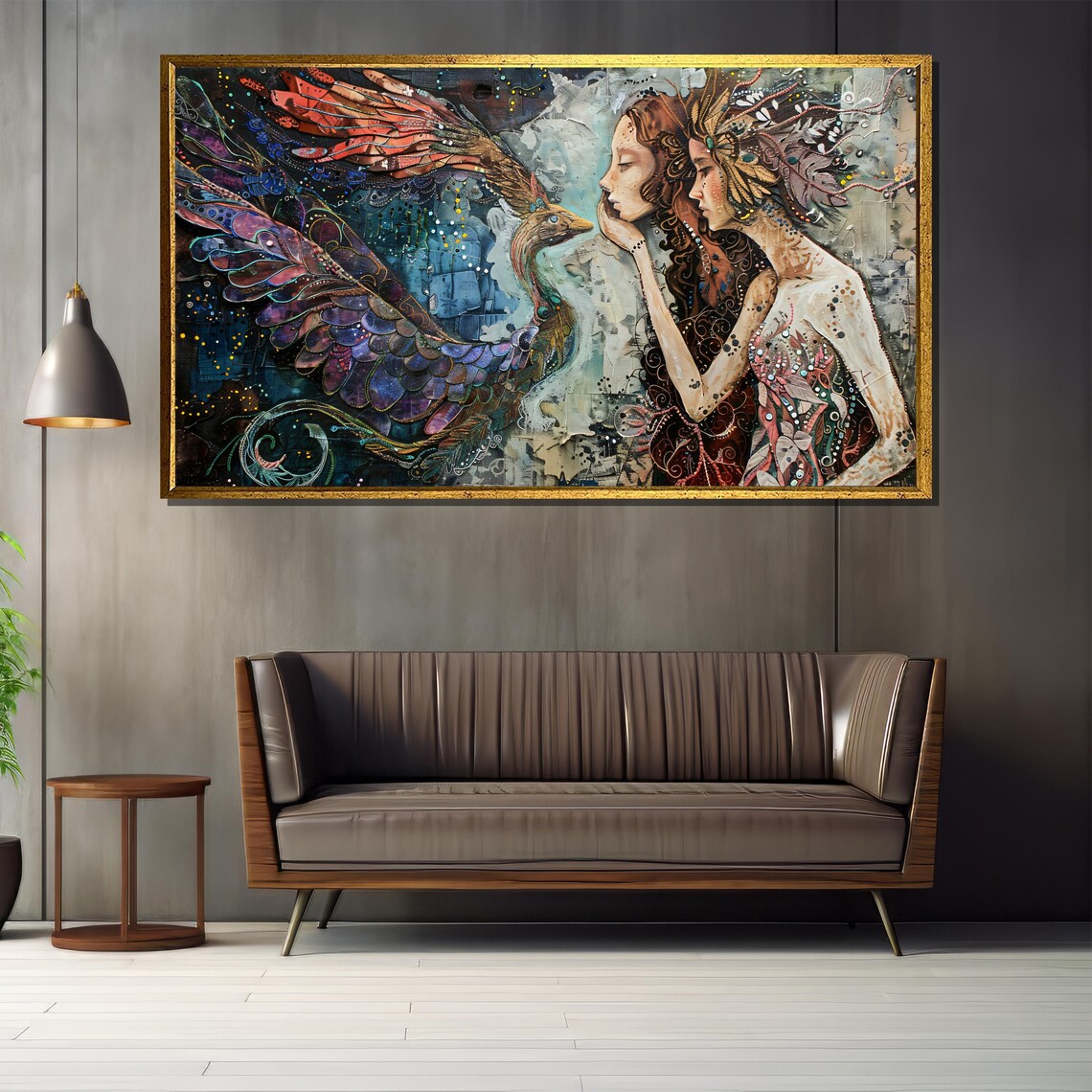 Enchanted Women and Celestial Bird Whimsical Myth Fantasy Art Poster - Image 4