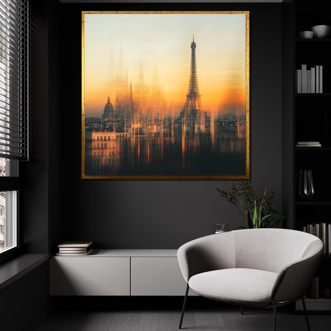 Abstract Paris Sunset Blurred Eiffel Tower Skyline Golden Art Poster - Image 4