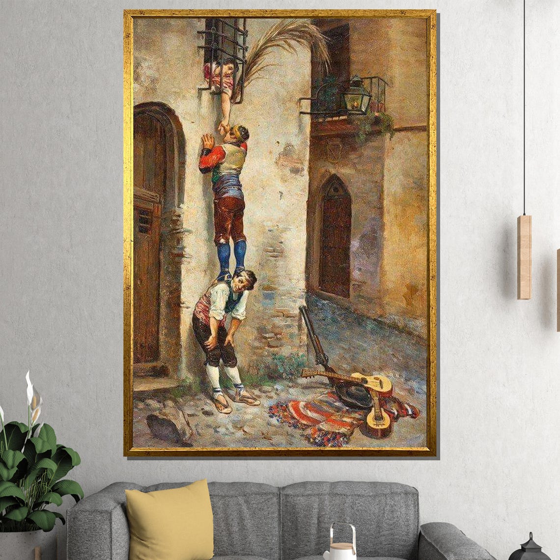 Romantic Balcony Rendezvous 19th Century Lovers Courting Scene Poster