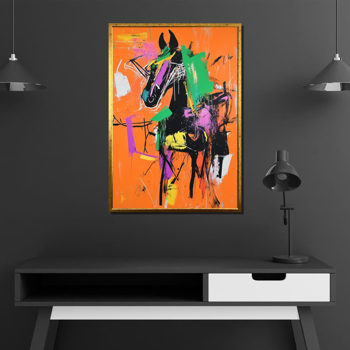 Abstract Horse Bold Orange Green Purple Expressive Art Poster - Image 2